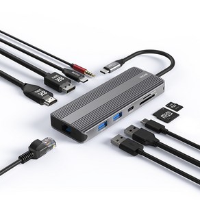 아이노트 10 in 1 메탈 USB C 타입 멀티 허브 8K 4K HDMI DP 썬더볼트4 맥북 프로 아이패드 노트북 호환 듀얼 확장출력 유선 랜 카드 PD100W