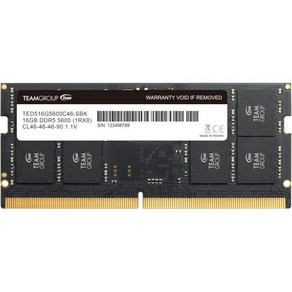 팀그룹 엘리트 소딤 DDR5 16GB 5600Mhz (PC5-44800) CL46 비-ECC 언버퍼링 1.1V 1Rx8 싱글 랭크 262핀 노트북 메모리 모듈 램 - TED516G, 16GB Kit (1x16GB), DDR5 5600MHz CL46-46-46-90_Sin