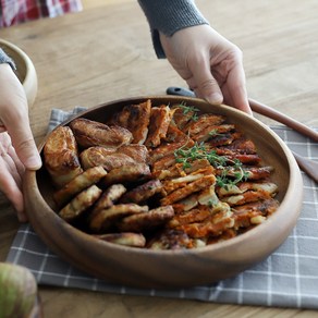 오반자이 아카시아 우드볼 25cm 북유럽감성 심플한볼 나무그릇 레트로식기 빈티지식기 샐러드볼, 1개