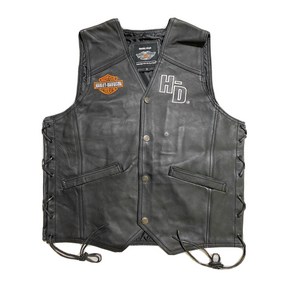 할리데이비슨 남성 조끼 바이커 카페 레이서 모터사이클 카우하이드 가죽, L, LEATHER VEST