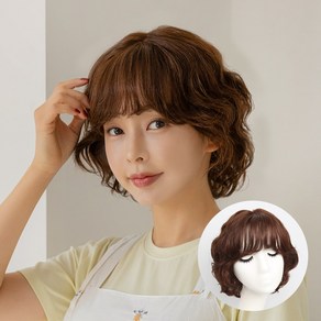 여우가발 엘레나 웨이브 단발 가발 펌 인모100 전체가발 W1044, FREE SIZE (54-57cm), 진한갈색, 1개