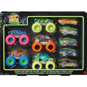 Hot Wheels Toy Monste Tucks 10팩 야광 164 스케일 트럭 및 5 GITD 자동차 어린이 수집가를 위한 놀이 차량 5개 세트 634109, 1개