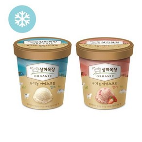 매일유업 상하목장 유기농 아이스크림 딸기+밀크 파인트 475ML 각 1개 총2개 상하 아이스크림, 1세트