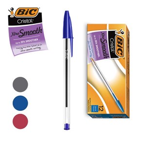 BIC 볼펜 크리스탈 1.0mm 빅볼펜 12P 세트, 12개, 블루