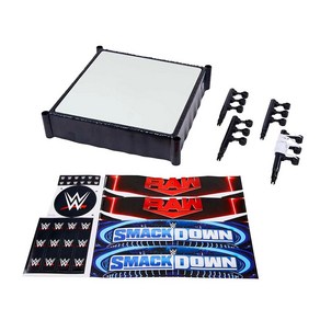 Mattel WWE 슈퍼스타 링 35.6cm(14인치) 스프링 장착 매트 앞치마 스티커 4개 및 프로 텐션 로프 WWE 15.2cm(6인치) 액션 피규어용