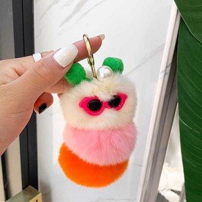 애벌레 퍼 키링 인형 우정템 열쇠고리 키홀더 커플템 가족템 가방, 1개, 4. 회색 분홍색