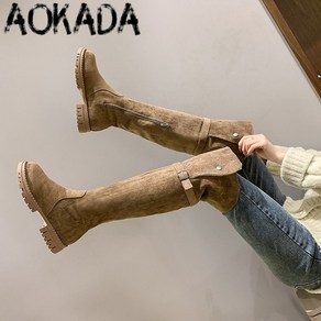 AOKADA 여성 롱부츠 패션 스웨이드 부츠 기모 니하이부츠 스판 여성부츠