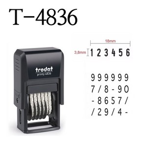 TRODAT 트로닷 T-4836 6단 넘버링 숫자도장 스탬프 (글자크기) 4mm, 1개, 적색