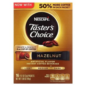 Nescafe Taste's Choice Instant Coffee 네스카페 테이스터스 초이스 인스턴트 커피 음료 헤이즐넛 미디엄/다크, 64개입, 1개, 3g