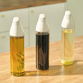 일상가 세척하기쉬운 심플 자동개폐 원형 글라스 유리 오일병 디스펜서 아이보리, 3개, 500ml