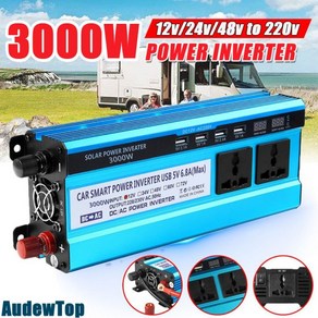 차박 캠핑 220V 전기 인버터 3000W 자동차 전원 전압 변환기 변압기 DC12V 24V 48V AC 220V 태양 더블 LCD 디스플레이 4USB, 3000W-24V to 220V, 1개