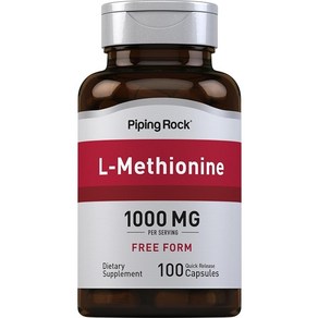 Piping Rock L 메티오닌 1000mg 100캡슐 자유형 보충제 유전자 변형 성분 없음 글루텐 없음, 1개, 100정