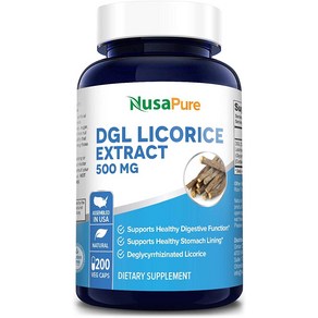 DGL Licoice Extact 500 mg 200 Veggie Capsules (Vegan Non-GMO Gluten-Fee), 1개, 200정