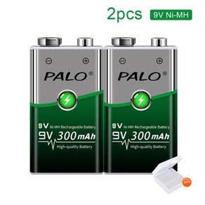 배터리 NIMH 충전기 NIMH 충전식 NIMH 배터리 6F22 300mAh 9V 배터리 12V 및 AAA 9V AA PALO 충전식 6F22 배터리, [05] 2pcs 9v 300mAh, 05 2pcs 9v 300mAh