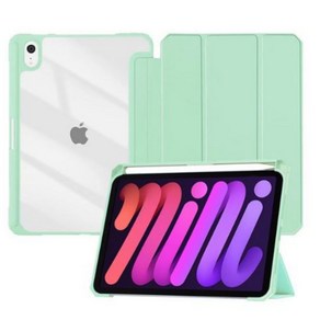 아이패드 미니7 세대 애플 펜슬 수납 클리어 투명 케이스 커버 iPad Mini7 케이스나라, 그린, 1개