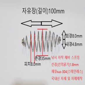 낚시 카고 자작 채비 스프링 길이100mm (sus-304) 스테인레스 1set-3ea