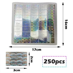 보안 홀로그램 스티커 2x3cm 실버 정통 보증 빈 씰 라벨 고유 번호 접착 포함, [01] 250pcs