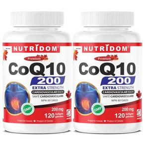 (2병) 뉴트리돔 코엔자임Q10 200mg CoQ10 EXTRA STRENGTH 코큐텐 120소프트젤 캐나다 직구 카포리아, 2개, 120정