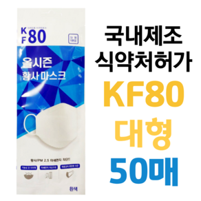 KF80 대형 50매 개별포장 미세먼지 황사 방역마스크 올시즌 식약처허가, 1개, KF80 흰색, 50매입