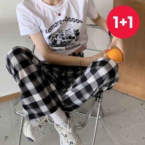 [1+1] 바바 체크 파자마 바지 홈웨어 9부 긴바지 잠옷바지