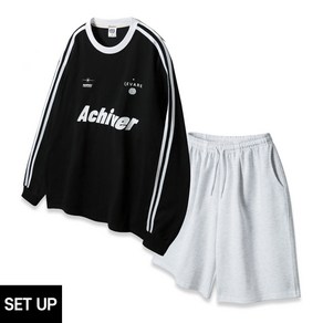 [SET] 앨빈클로 ACHIVER 트랙 오버핏 긴팔티/무지 와이드 벌룬핏 밴딩 하프팬츠 셋업