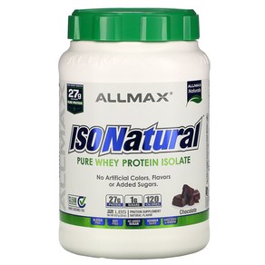 ALLMAX Nutition 아이소내추럴 100％ 초고순도 천연 분리 유청 단백질 초콜릿 2파운드 (907g), 907g, 1개