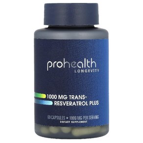 ProHealth Longevity 트랜스-레스베라트롤 플러스 1 000mg 캡슐 60정(캡슐당 500mg)