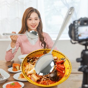 1+1 먹방 숟가락 국내산 왕 수저 뷔페 서빙 스푼, 실버, 1세트