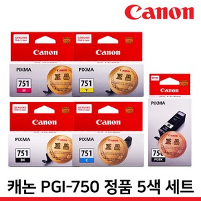 캐논 정품잉크 세트 PGI-750 CLI-751 XL IP7270 IX6770 MX927, 1세트, PGI-750 표준용량/정품 5색