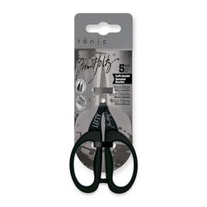 Tim Holtz 왼손잡이 가위 - 마이크로 톱니 블레이드가 있는 12.7cm(5인치) 미니 종이 원단 및 재봉을 자를 수 공예 도구 블랙 컴포트 그립 핸들이 티타늄