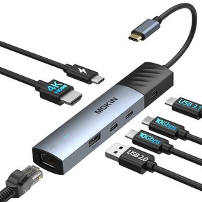 MOKiN USB 허브 USB-C 멀티포트 허브 어댑터 맥북 프로 에어 PC용 4K 60Hz HDMI 10Gbps USB3.1 1000Mbps RJ45 100W PD3.0 7-in, 1) 7in1 4K60Hz USB3.1, 01 7in1 4K60Hz USB3.1