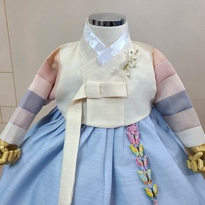［류한복］연화베이지저고리 하늘 백일 1세-15세 전통 유아동 여아한복