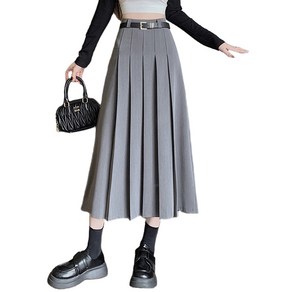 하이웨스트 주름 미디 A라인 벨트 스커트 Women's skirt