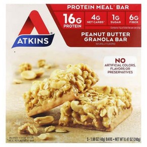 Atkins 프로틴 밀 바 피넛 버터 그래놀라, 48g, 5개