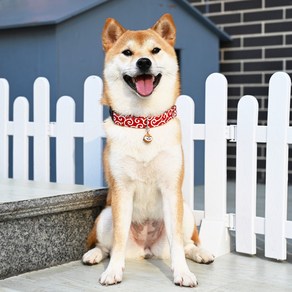 LongFatoys 일식 강아지 목줄 방울 개목걸이 당초무늬 시바견 개줄 소형견 웰시코기 푸들