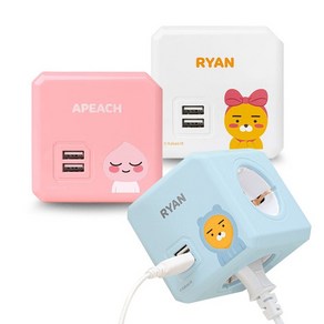 카카오 멀티탭 프렌즈 파워큐브 USB 고용량 라이언 어피치, 화이트-리본라이언, 1개, 옵션선택:화이트-리본라이언