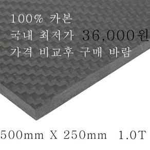 카본판재 3K유광 드론판재 카본파이버 패널 1.0T(500mmX250mm), 1.0T(500X250), 1개, 사이즈