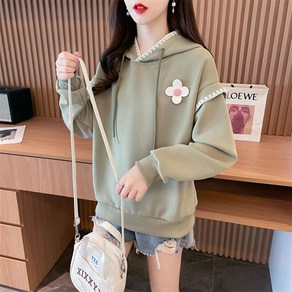 ROYALBELLE 여성 후드 긴팔 귀여운 꽃 장식 캐주얼 데일리 루즈핏 편안한 맨투맨 K0122708