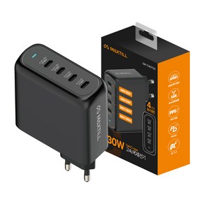 맥스틸 130W 초고속 4포트 멀티 충전기 GaN PPS 개별 100W 50W, GM-TC4CP130, 1개, 블랙