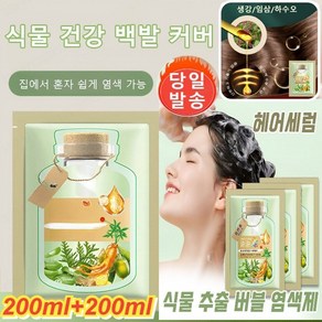 JUELREOU 1+1 식물 추출 버블 염색제 식물 건강 백발 커버 식물염색샴푸 200ml *2, (1+1)흑갈색[20봉]+헤어팩4+도구2, 0.2l