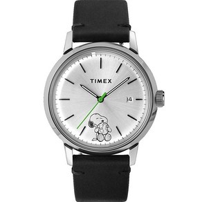 Timex 남성용 Malin 오토매틱 40mm x 피너츠 시계 Peanuts Take Cae of the Eath Malin® X 테이크 케어 가죽 스트랩 시계