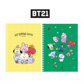 BT21노트 스프링노트 과목노트 마이리틀버디 노트, 2권(그린+옐로우)