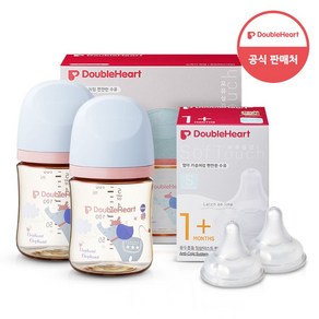 더블하트 모유실감3세대 젖병 트윈팩+젖꼭지2입+물티슈, 1개, 160ml, 꿈꾸는코끼리(S 2입)