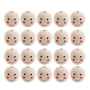 20PCS 천연 나무 구슬 귀여운 웃는 얼굴 패턴 DIY 보석 만들기 용품 스마일 얼굴 구슬 나무 둥근 구슬 DIY용