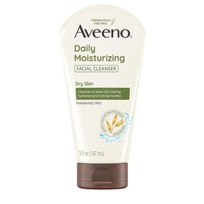 Aveeno 데일리 모이스처라이징 페이셜 클렌저 GMO 프리 귀리 부드럽고 유연한 피부를 하이드레이팅 페이스 워시 파라벤 황산염 향료 비누 없음 143.7ml(5액량 온스), 1 Fl Oz (Pack of 5), 1개, 147ml