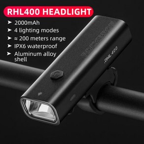 ROCKBROS방수 자전거 라이트 C 타입 충전 LED 알루미늄 초경량 손전등 2000mAh, 2) RHL400 TypeC, 1개