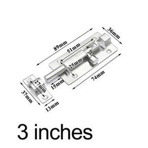 슬라이딩도어손잡이문짝롤러 스테인레스 스틸 핀 슬라이드 볼트 로커 래치 나무 캐비닛 창 게이트 보안 두꺼운 욕실 숨겨진 잠금 버클, 3 inches, 1개