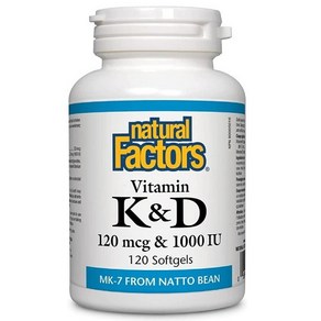 Natual Factos 비타민D3+K2 영양제 Vitamin K2 120mcg Vitamin D3 1000IU 120정, 1개