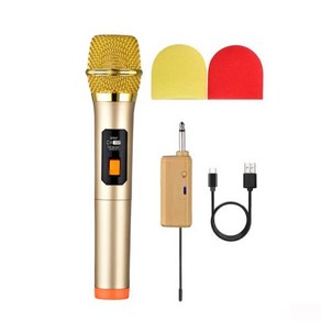 Heikuding UHF 듀얼 무선 다이나믹 마이크 시스템 충전식 수신기 포함 노래방 노래 Dj 마이크, Golden 1 Mic, 1) Golden 1 Mic, 1개