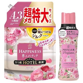 묶음구매 섬유유연제 + 비즈 레노아 해피니스 꿈 폭신 터치 화사하게 향기나는 앤틱 로즈 섬유 유연제 리필 1 620mL + 아로마 쥬얼 향긋기 전용 비즈 블루밍 블라썸 본체 420, 1개